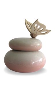 Handgefertigte Keramikurne 'Schmetterling' rosa