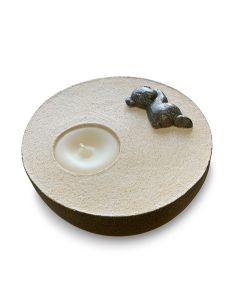 Keramikkleinurne 'Bärchen' grau-beige mit Teelichthalter