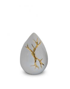 Weiße Tropfen-Kleinurne aus Keramik 'Kintsugi'