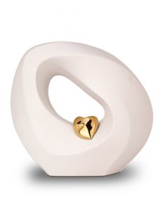 Mattweiße Keramikurne mit goldenem Herz 'Unendlichkeit'