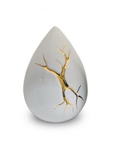 Tropfen-Kleinurne aus Keramik 'Kintsugi' weiß