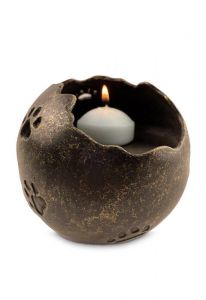 Tierurne 'Pfotenabdrücke' mit Kerzenhalter aus Bronze