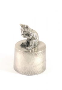 Katze sitzend aufrecht Urne Silber Zinn