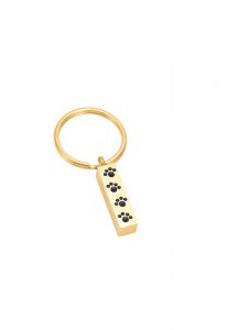 Asche-Schlüsselanhänger aus Edelstahl 'Stange' mit Pfotenabdrücke vergoldet