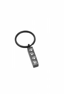 Asche-Schlüsselanhänger aus Edelstahl 'Stange' mit Pfotenabdrücke schwarz