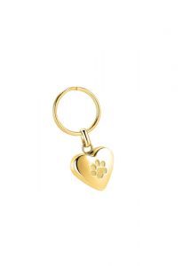 Asche-Schlüsselanhänger aus Edelstahl 'Herz' mit Pfotenabdruck vergoldet