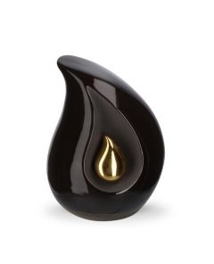Teardrop-Mini-Urne schwarz mit kleiner goldfarbener Träne in verschiedenen Größen