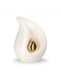 Teardrop-Mini-Urne weiß mit kleiner goldfarbener Träne in verschiedenen Größen
